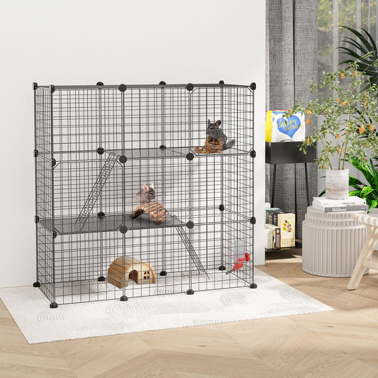 31 Panels Small Animal Cage, Pet Playpen w/ Doors, Chinchilla Cage w/ Ramps, for Ferret, Squirrel, Indoor Use - Gallery Canada