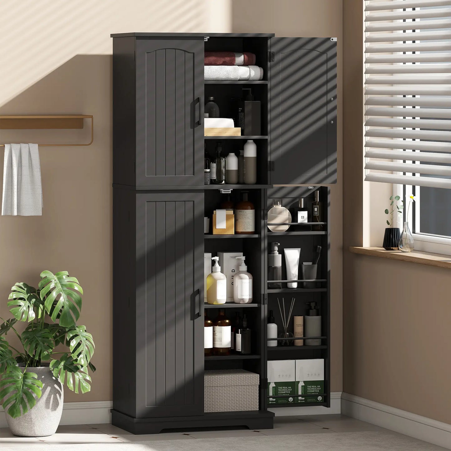 Tall Pantry Cabinet, 64 Inch, Adjustable Shelves, Spice Racks, Black Kitchen Pantry Cabinets at Gallery Canada