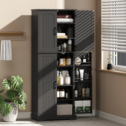 Tall Pantry Cabinet, 64 Inch, Adjustable Shelves, Spice Racks, Black Kitchen Pantry Cabinets at Gallery Canada