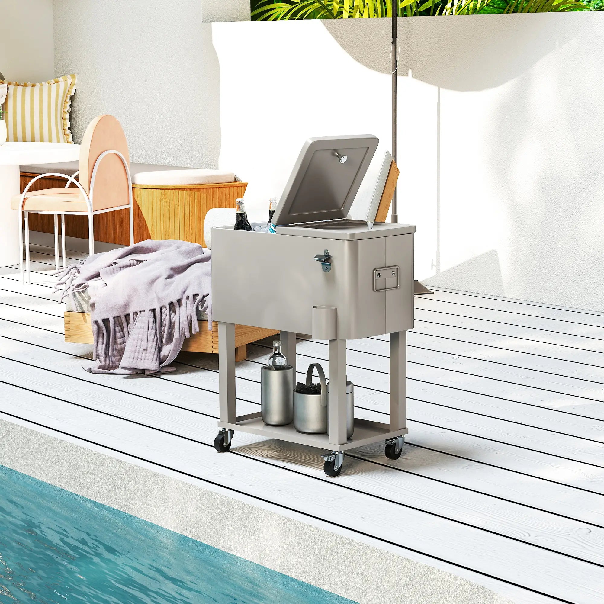 60 Quart Rolling Outdoor Cooler, Portable Cart With Locking Wheels, Silver Cooler Boxes at Gallery Canada