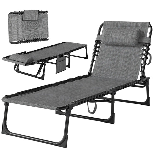 Outdoor Folding Chaise Lounge, Adjustable Backrest, Removable Pillow, Mixed Grey, Grey Lounger Chairs Mixed Grey at Gallery Canada