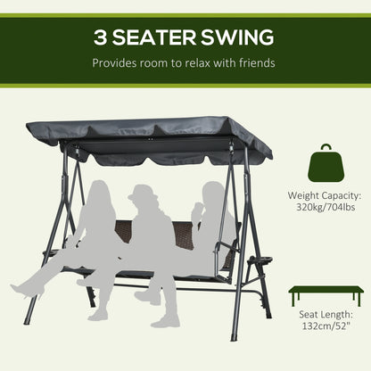 3-Seat Patio Swing Chair, Outdoor Canopy Glider, Rattan Seat, Steel Frame, Dark Grey Porch Swings with Canopy at Gallery Canada