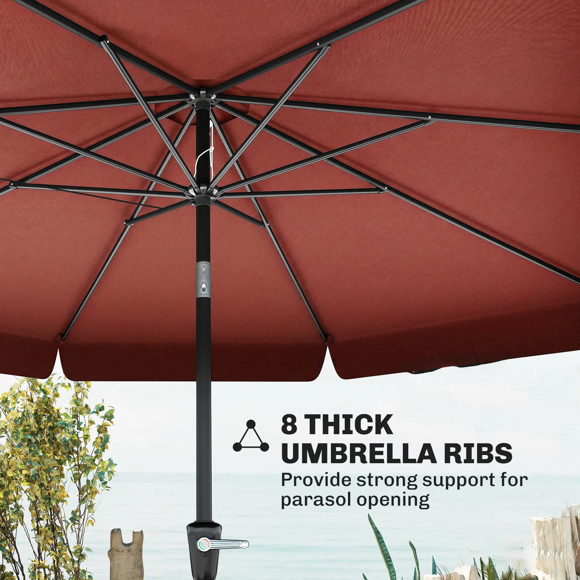 8.5 ft Round Patio Umbrella, Tilt and Crank, Wine Red Sun Umbrellas at Gallery Canada
