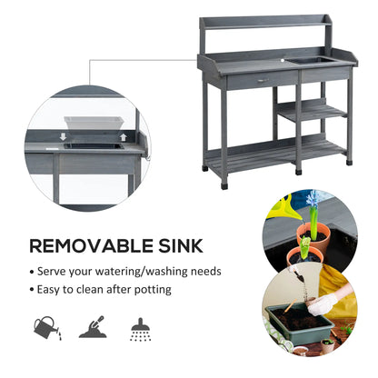 Potting Bench Table with Drawer, Removable Sink, Storage Shelves Potting Benches & Tables at Gallery Canada