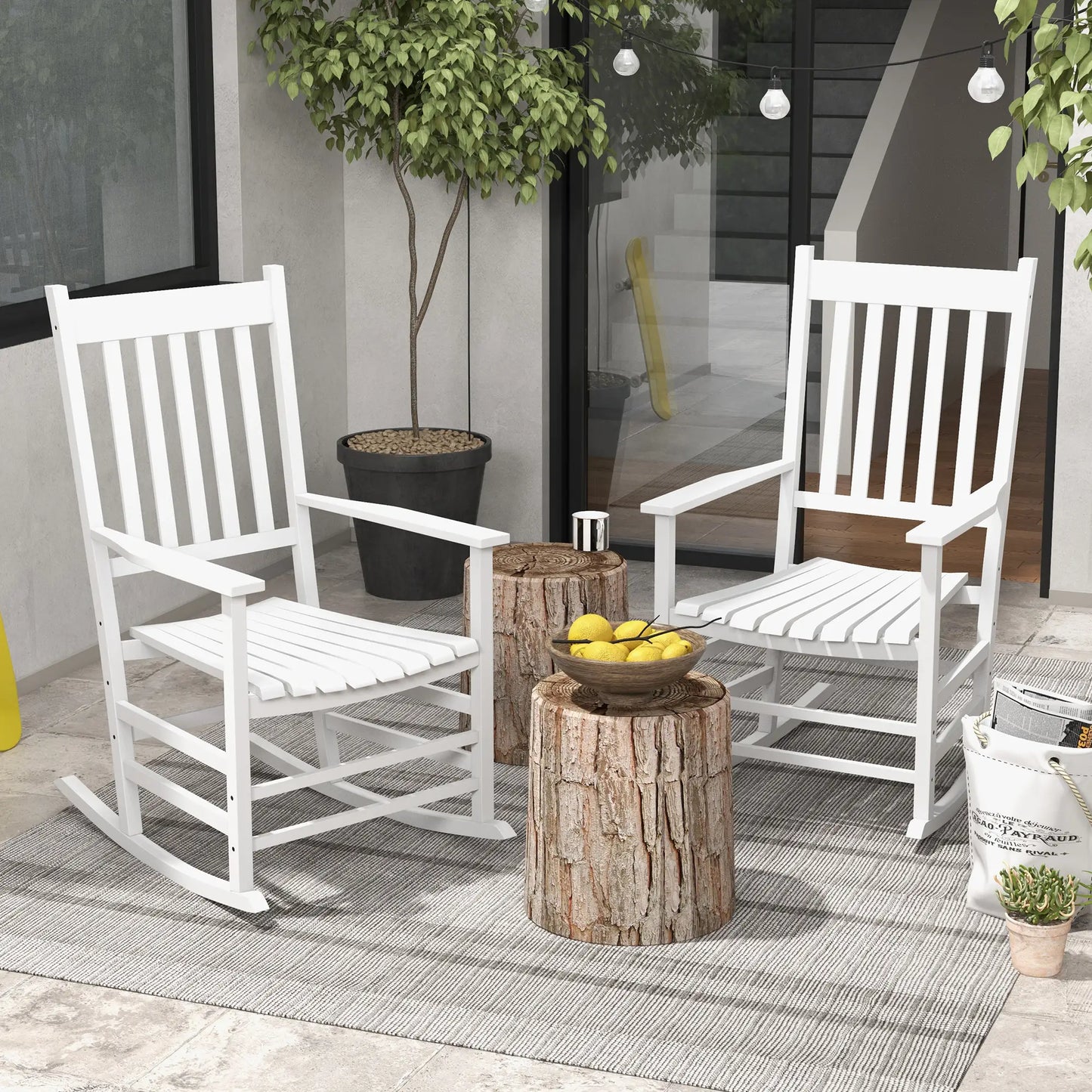 Wooden Patio Rocking Chairs Set of 2, Outdoor Rocker, High Back, White Outdoor Rocking Chairs at Gallery Canada