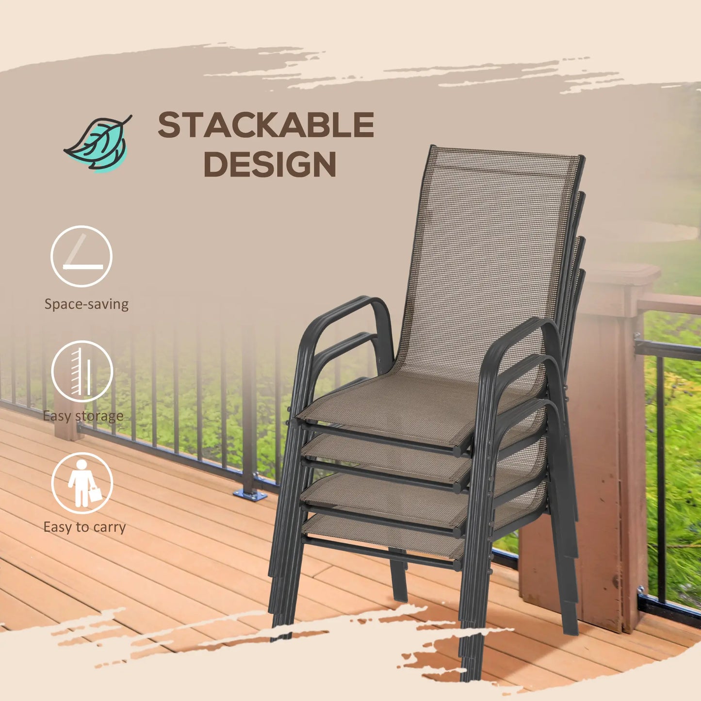 Outdoor Dining Chairs Set of 4, Heavy Duty Stackable, Grey Patio Chairs at Gallery Canada