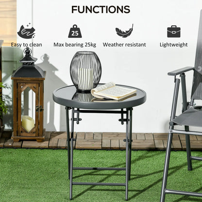 18" Outdoor Round Folding Table, Tempered Glass Top, Black Patio Side Tables at Gallery Canada