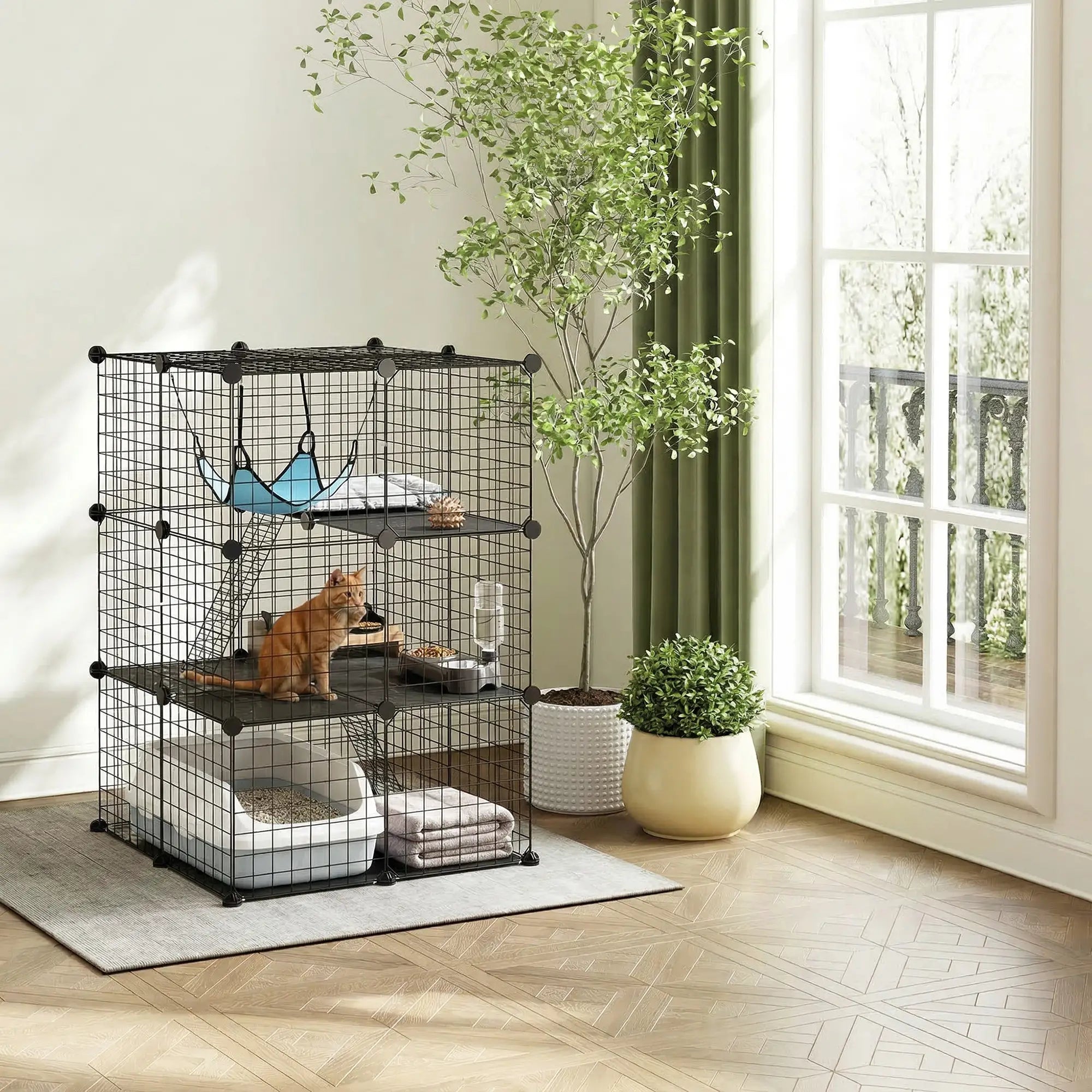 3 Tier Cat Cage Crate, DIY Pet Playpen, Black Outdoor Cat Enclosures at Gallery Canada