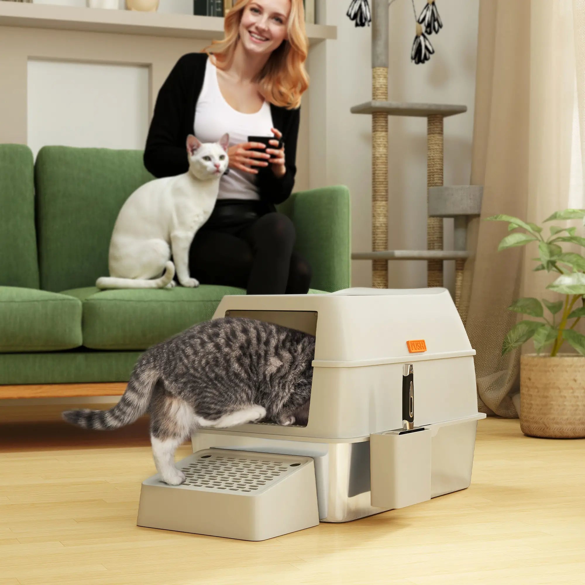 Stainless Steel Cat Litter Box with Lid, High Sided, Light Grey Cat Litter Box Enclosures at Gallery Canada