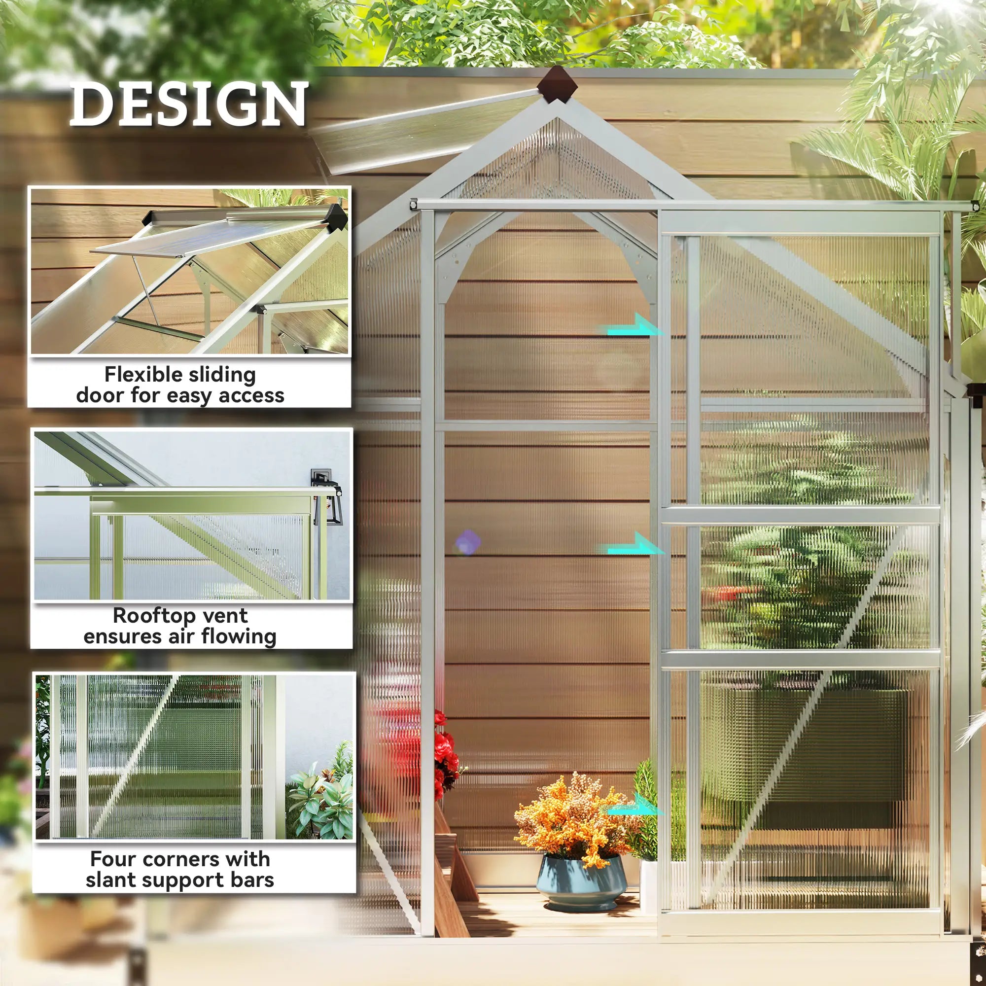 6' x 4' x 6.6' Polycarbonate Greenhouse, Walk-In Kit, Silver Walk In Greenhouses at Gallery Canada