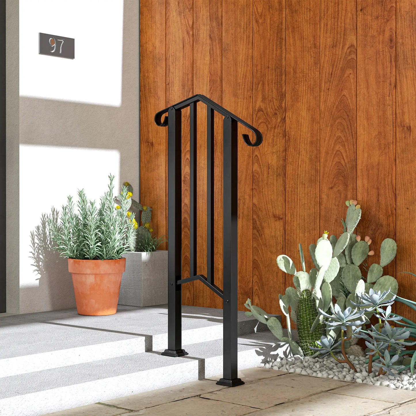 Outdoor Step Handrails, Metal Stair Railing, With Installation Kit, Black Garden Decor at Gallery Canada