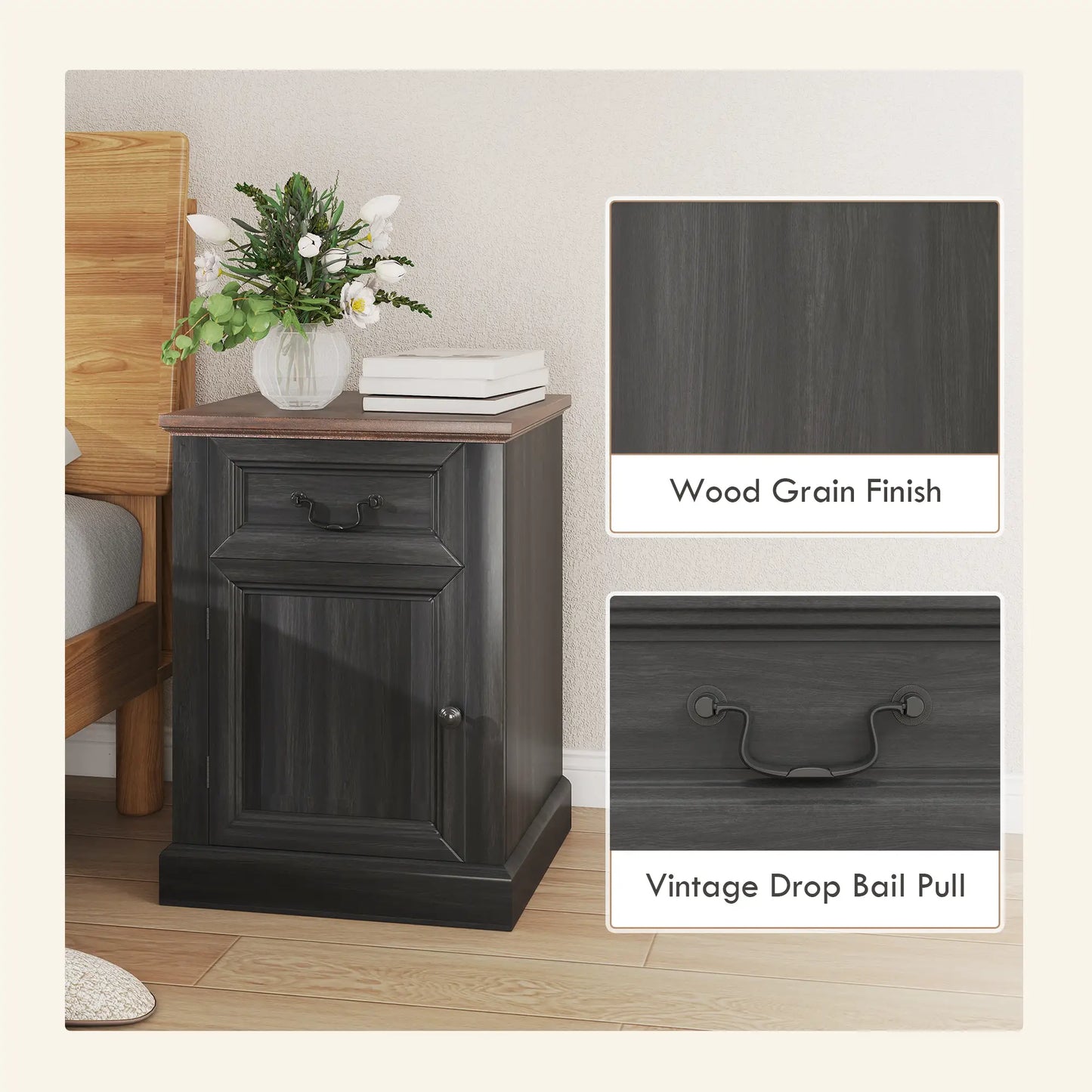 Side Table Set of 2 with Drawer and Cabinet, Black Side Tables at Gallery Canada