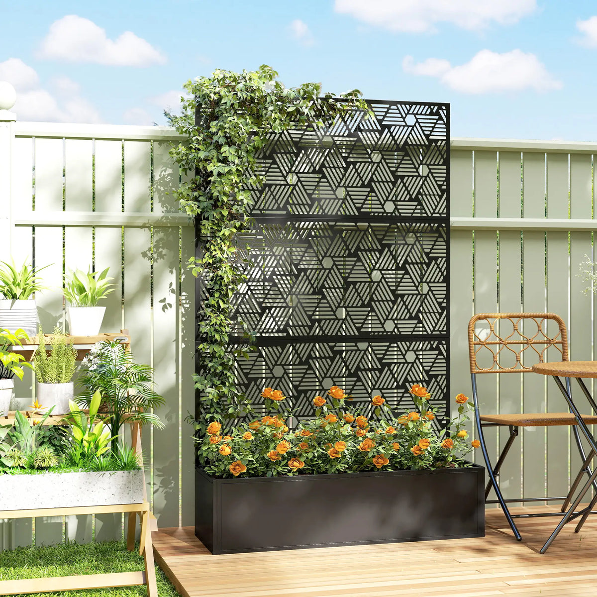Metal Planter Box With Trellis, 70" Tall Raised Garden Bed, Hexagon Line Cut-Out Galvanized Planter Boxes at Gallery Canada