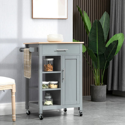 Compact Kitchen Cart on Wheels, Open Shelf, Storage Drawer, Grey Kitchen Islands & Kitchen Carts at Gallery Canada