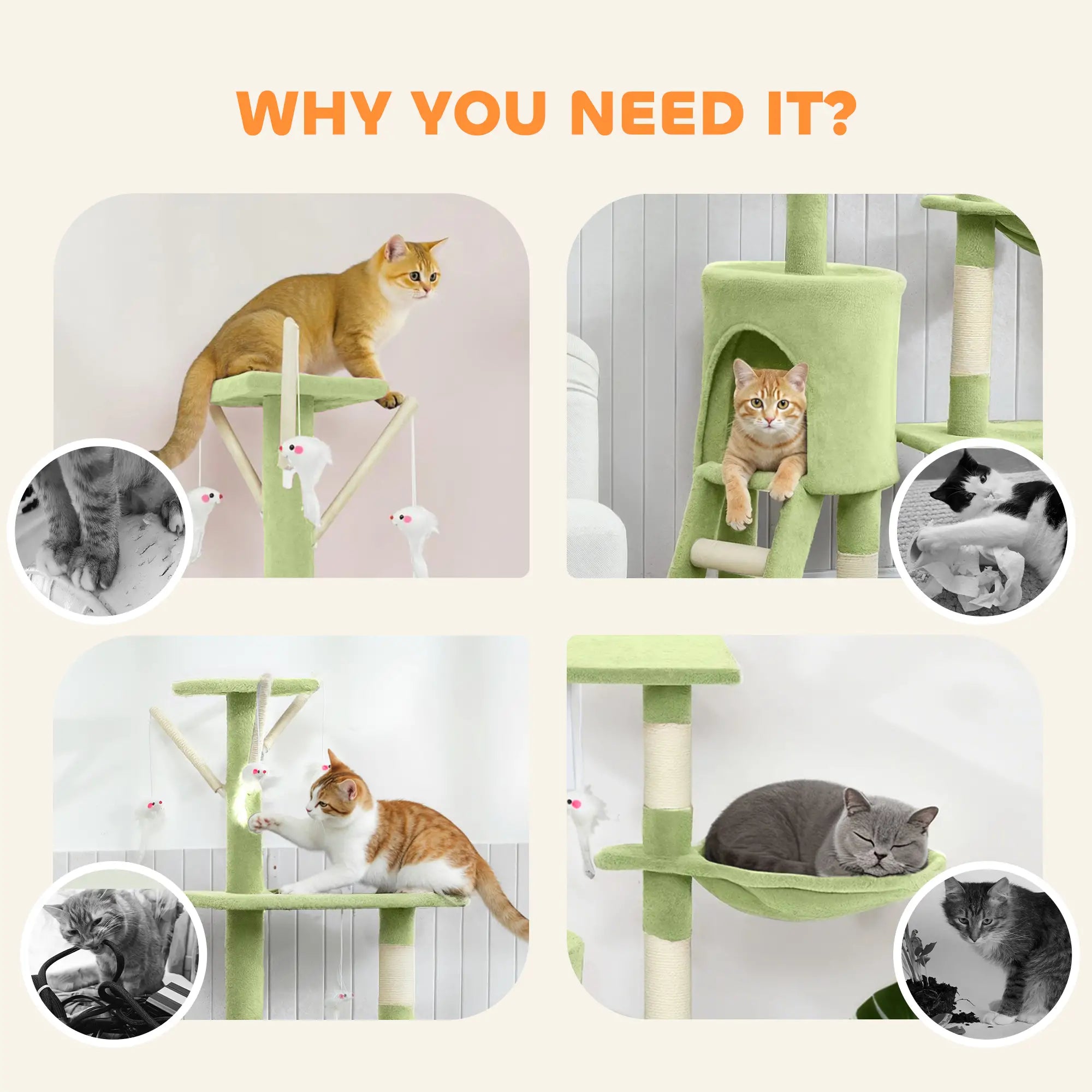 53 Inch Cat Tree Tower, Kitten Activity Centre, Green Cat Towers at Gallery Canada