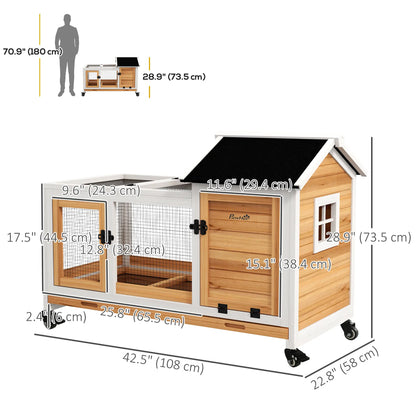 Rabbit Cage With Wheels, Ramp, Run, Tray, Indoor Outdoor, Yellow