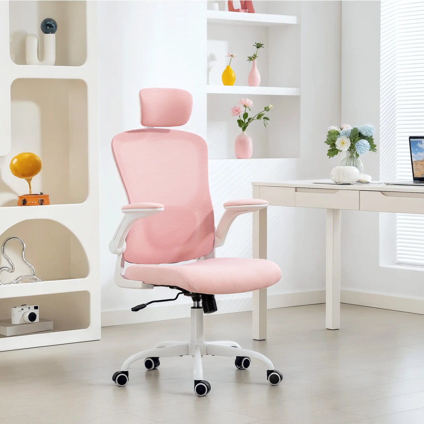Ergonomic Office Chair, Mesh Desk Chair, Adjustable Headrest, Lumbar Support, Pink Task Chairs at Gallery Canada