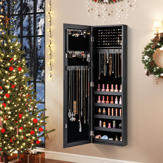 Wall Mounted Jewelry Cabinet With Full Length Mirror, Black Jewelry Armoires Black at Gallery Canada