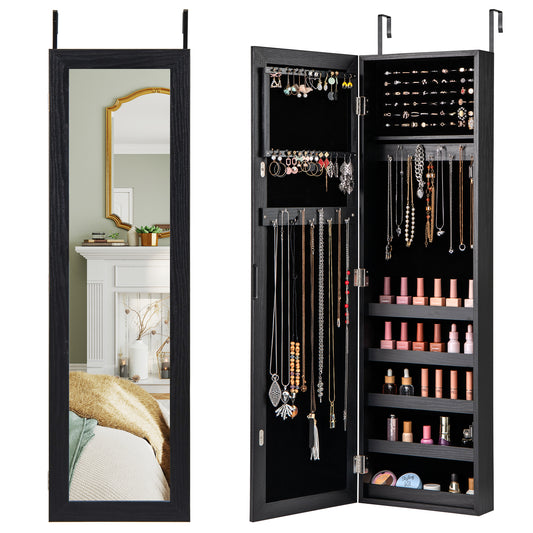 Wall Mounted Jewelry Cabinet With Full Length Mirror, Black Jewelry Armoires Black at Gallery Canada