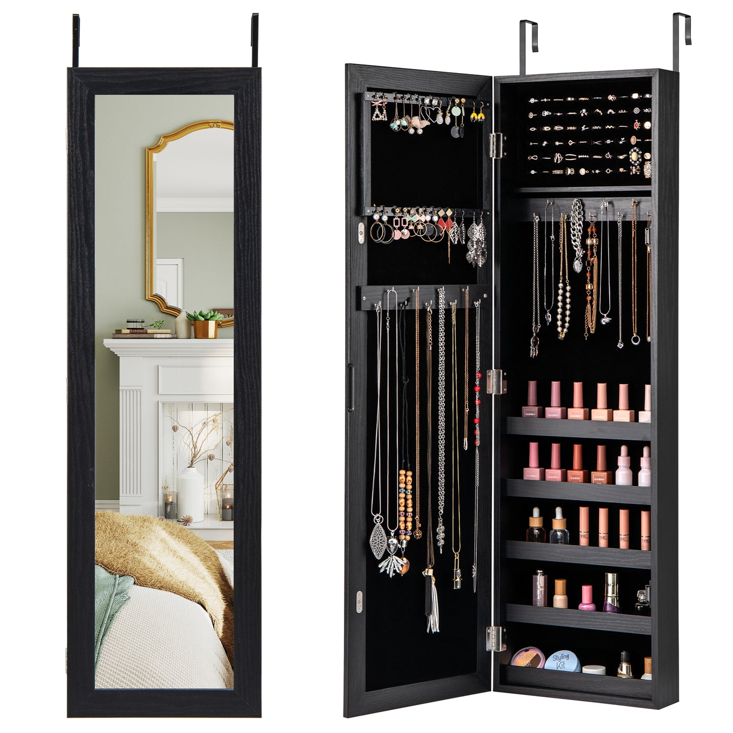 Wall Mounted Jewelry Cabinet With Full Length Mirror, Black Jewelry Armoires at Gallery Canada