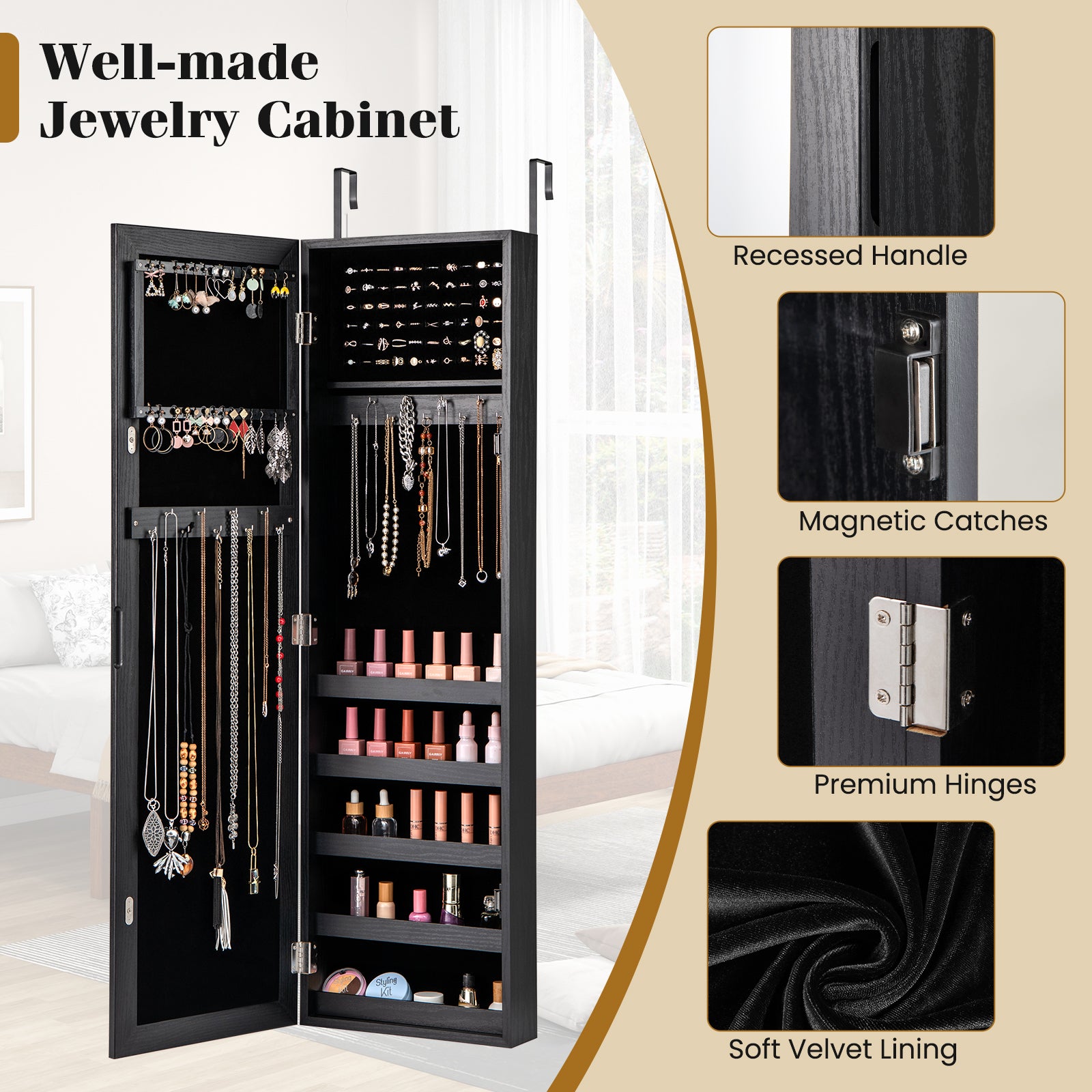 Wall Mounted Jewelry Cabinet With Full Length Mirror, Black Jewelry Armoires at Gallery Canada