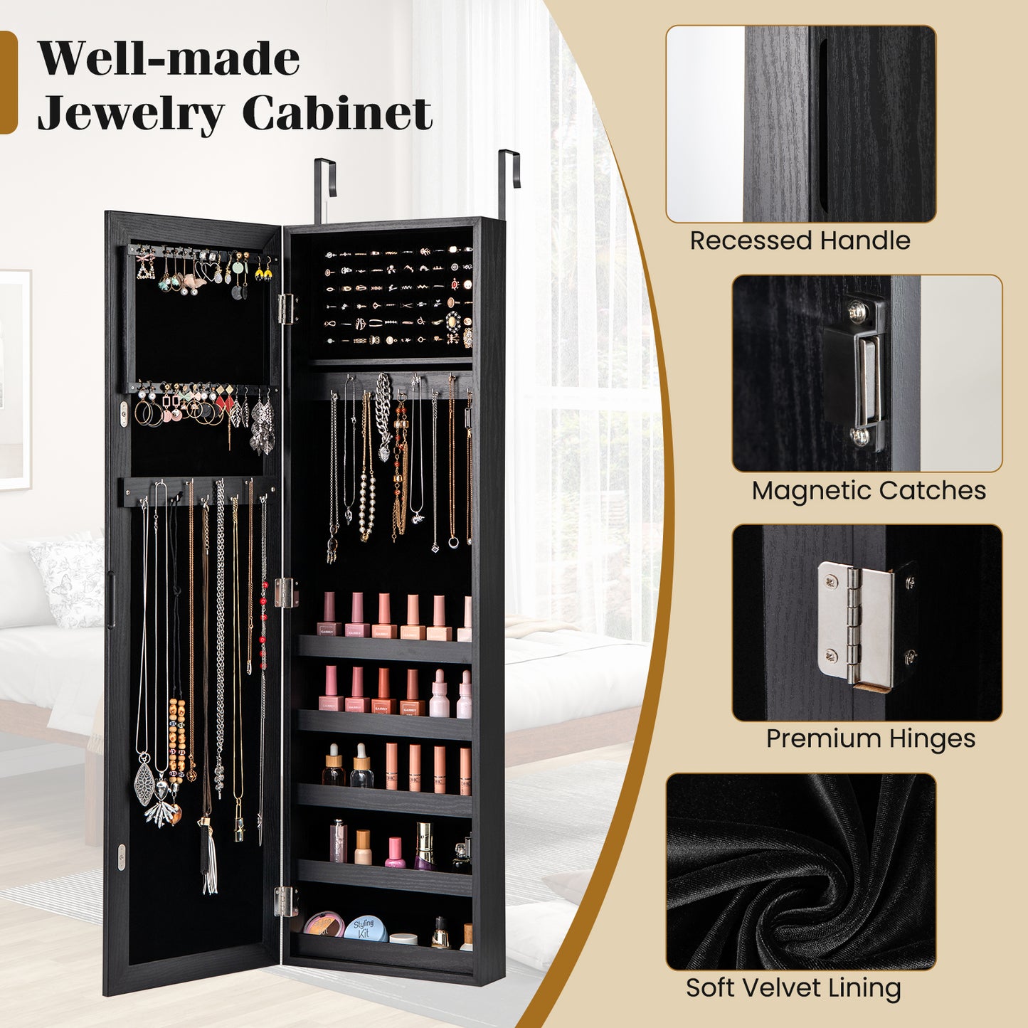 Wall Mounted Jewelry Cabinet With Full Length Mirror, Black Jewelry Armoires at Gallery Canada