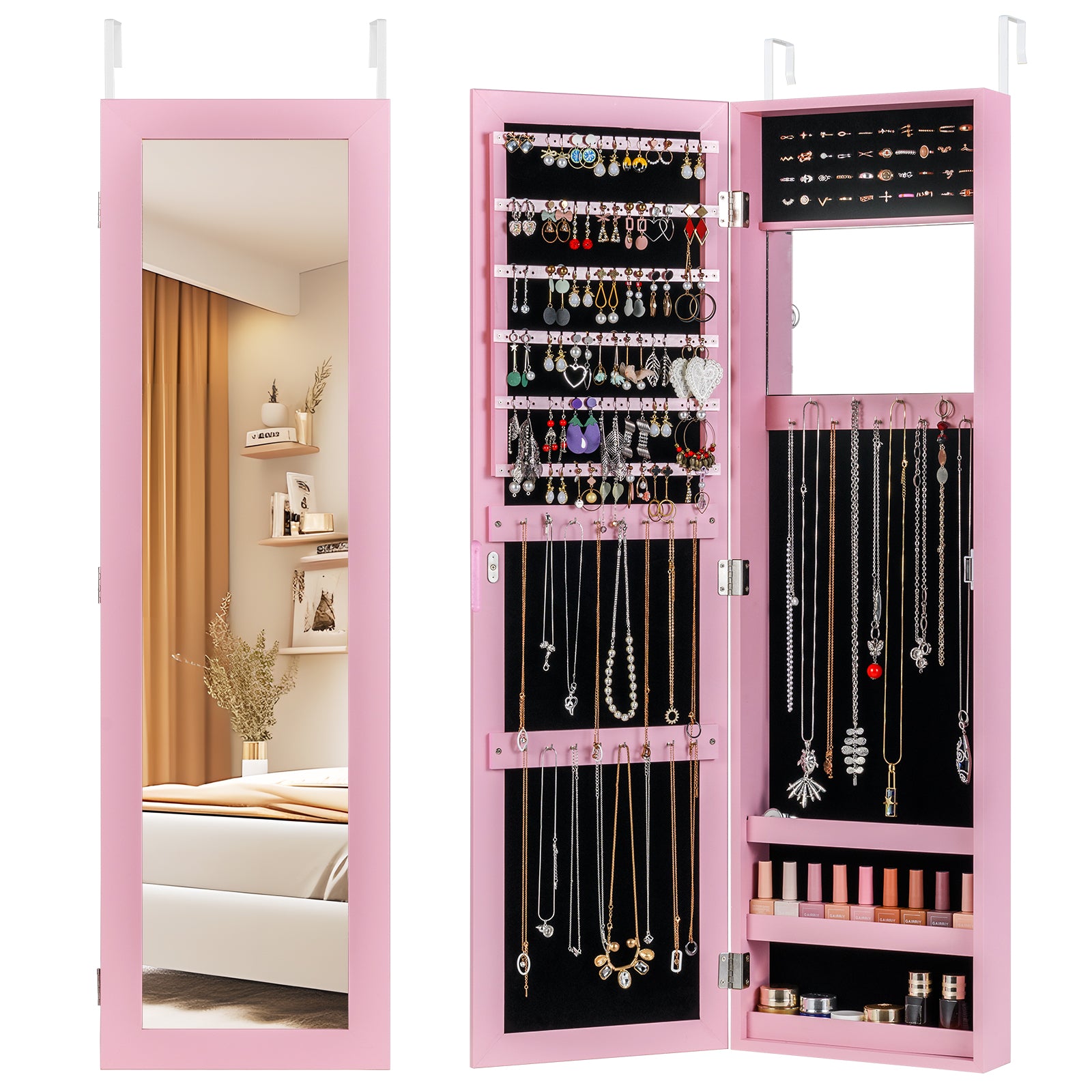 Jewelry Cabinet Wall or Door Mounted Jewelry Armoire Modern Hanging Jewelry Organizer, Pink Jewelry Armoires at Gallery Canada