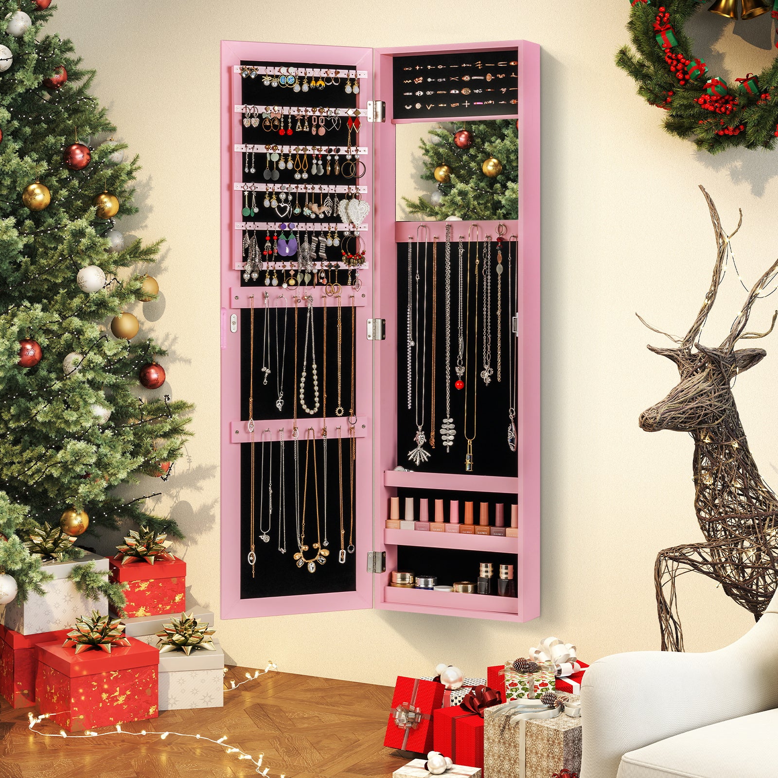 Jewelry Cabinet Wall or Door Mounted Jewelry Armoire Modern Hanging Jewelry Organizer, Pink Jewelry Armoires at Gallery Canada