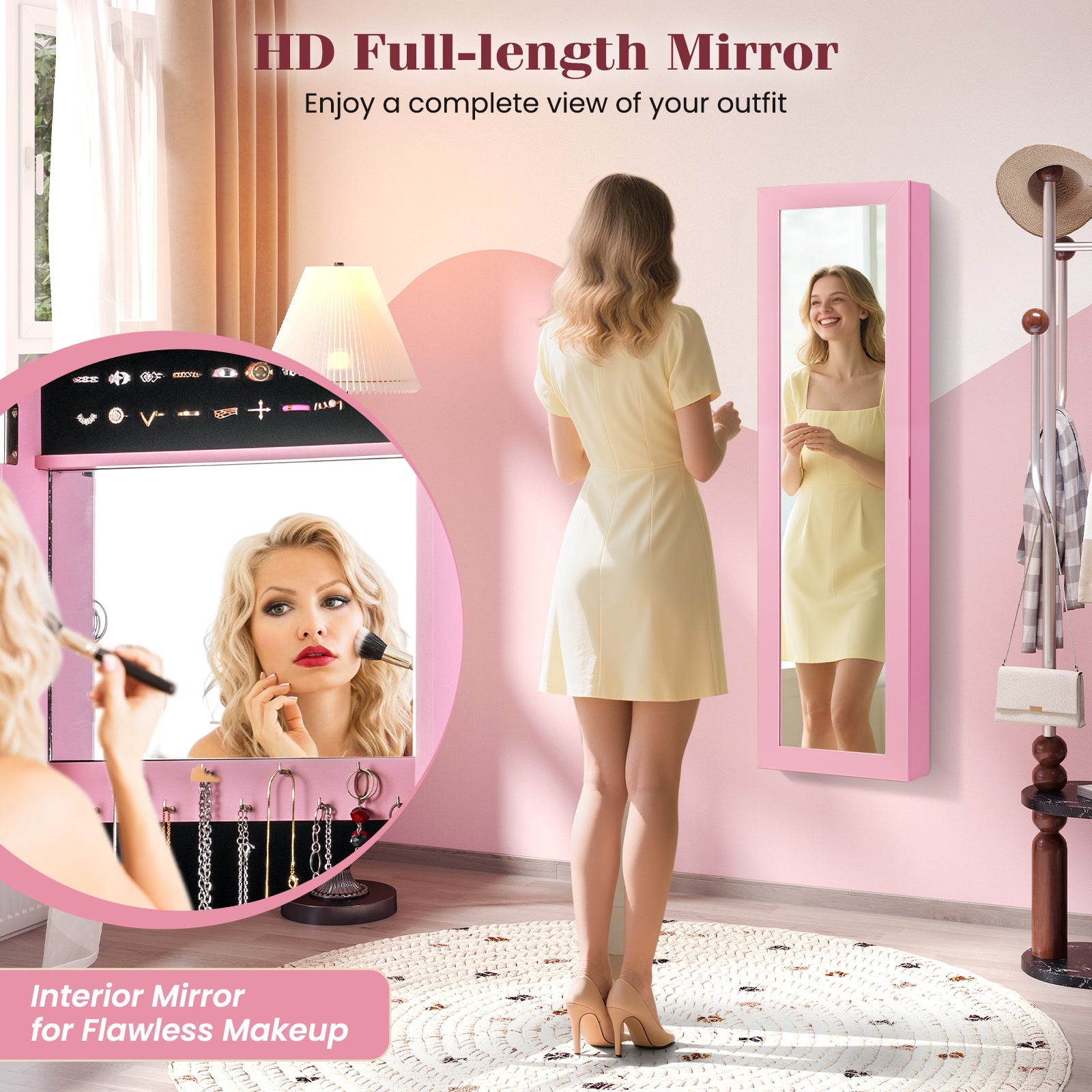 Jewelry Cabinet Wall or Door Mounted Jewelry Armoire Modern Hanging Jewelry Organizer, Pink Jewelry Armoires at Gallery Canada