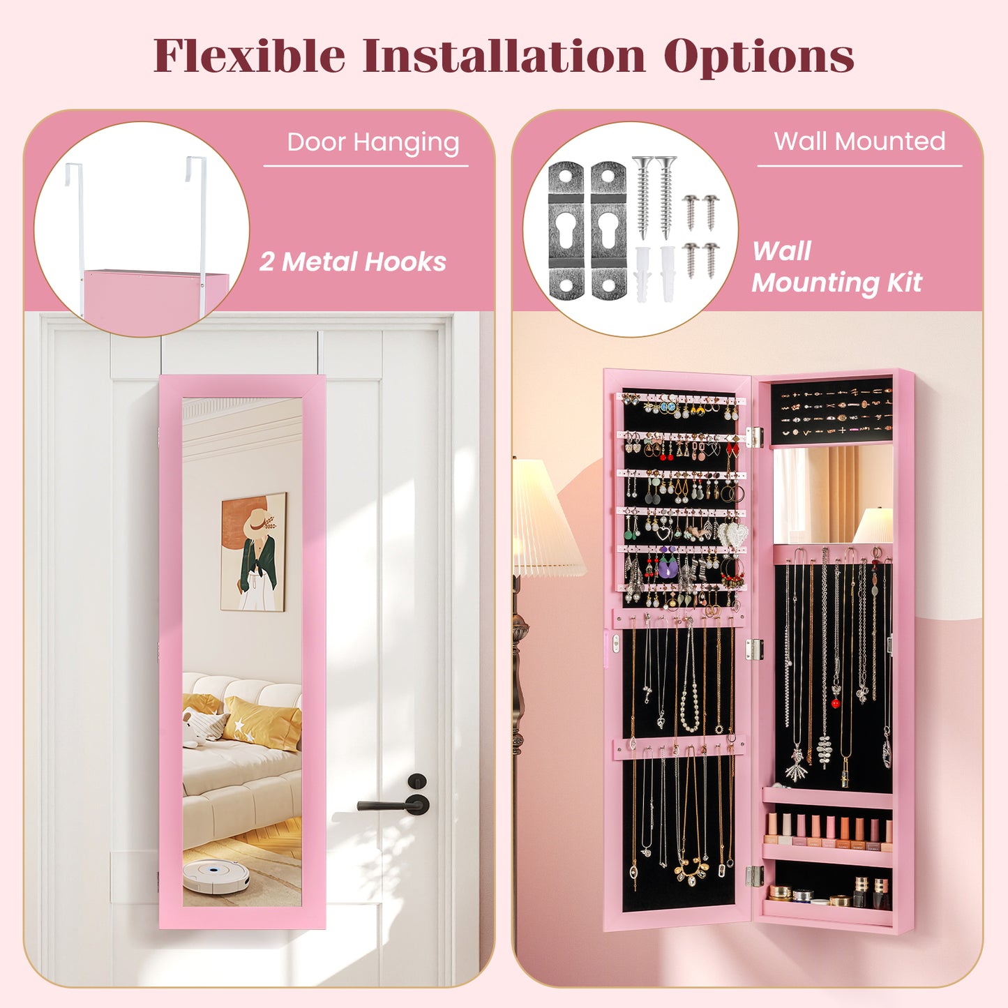 Jewelry Cabinet Wall or Door Mounted Jewelry Armoire Modern Hanging Jewelry Organizer, Pink Jewelry Armoires at Gallery Canada