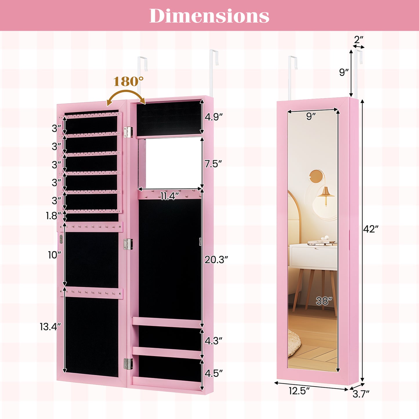 Jewelry Cabinet Wall or Door Mounted Jewelry Armoire Modern Hanging Jewelry Organizer, Pink Jewelry Armoires at Gallery Canada