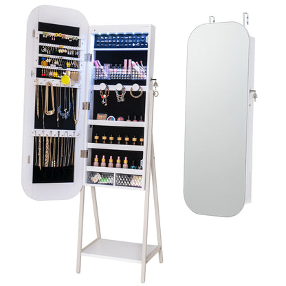 Jewelry Cabinet, Full-Length Mirror, Large Storage, White