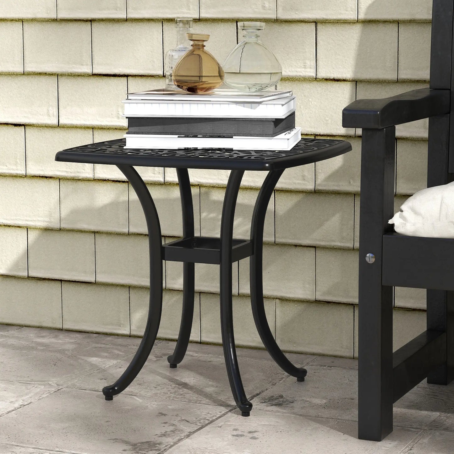21" Square Outdoor End Table, Cast Aluminum Patio Side Table, Black Patio Side Tables at Gallery Canada