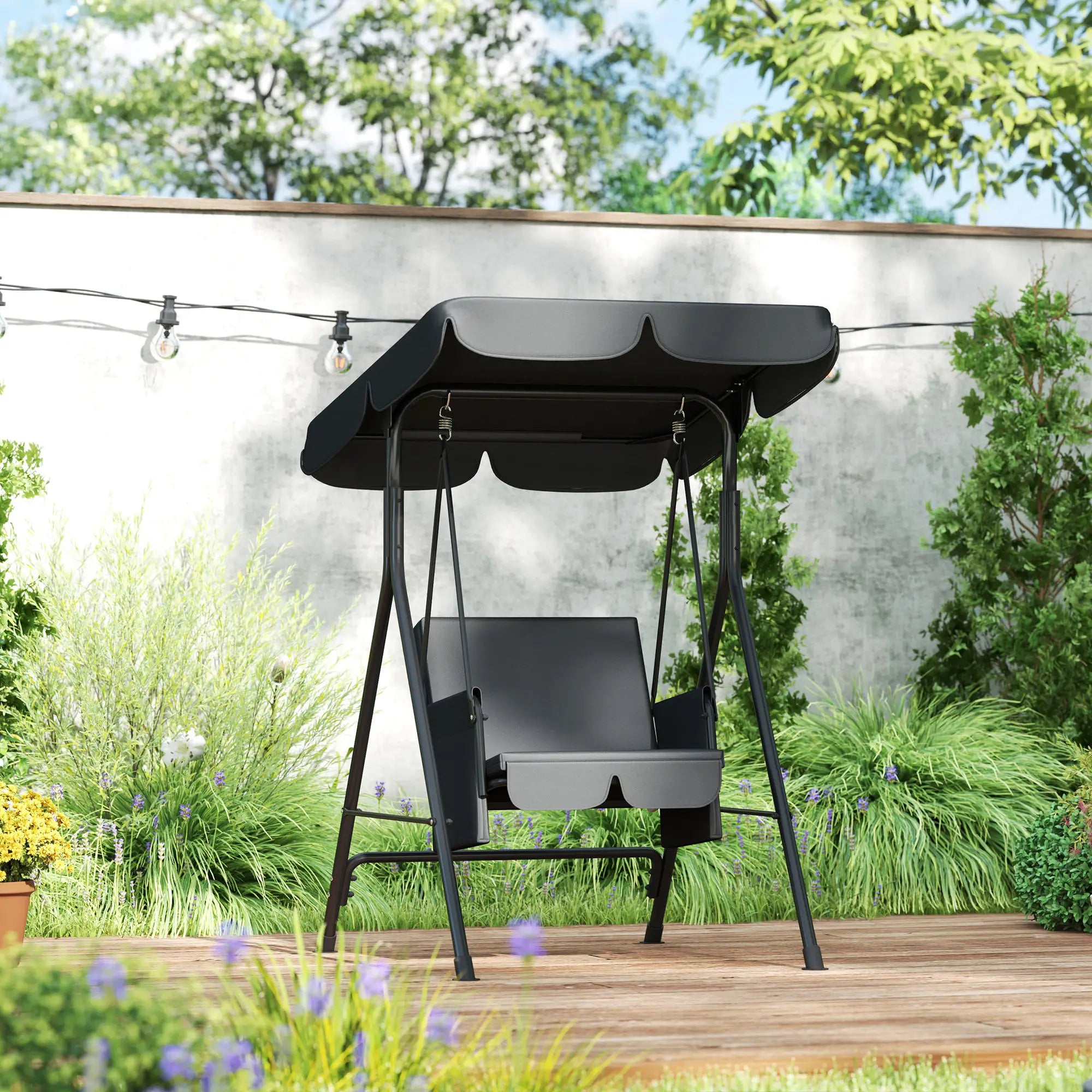 Outdoor Porch Swing, Adjustable Canopy, Removable Cushion, 1-Seat Patio Swings with Stand at Gallery Canada