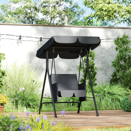 Outdoor Porch Swing, Adjustable Canopy, Removable Cushion, 1-Seat Patio Swings with Stand Black at Gallery Canada