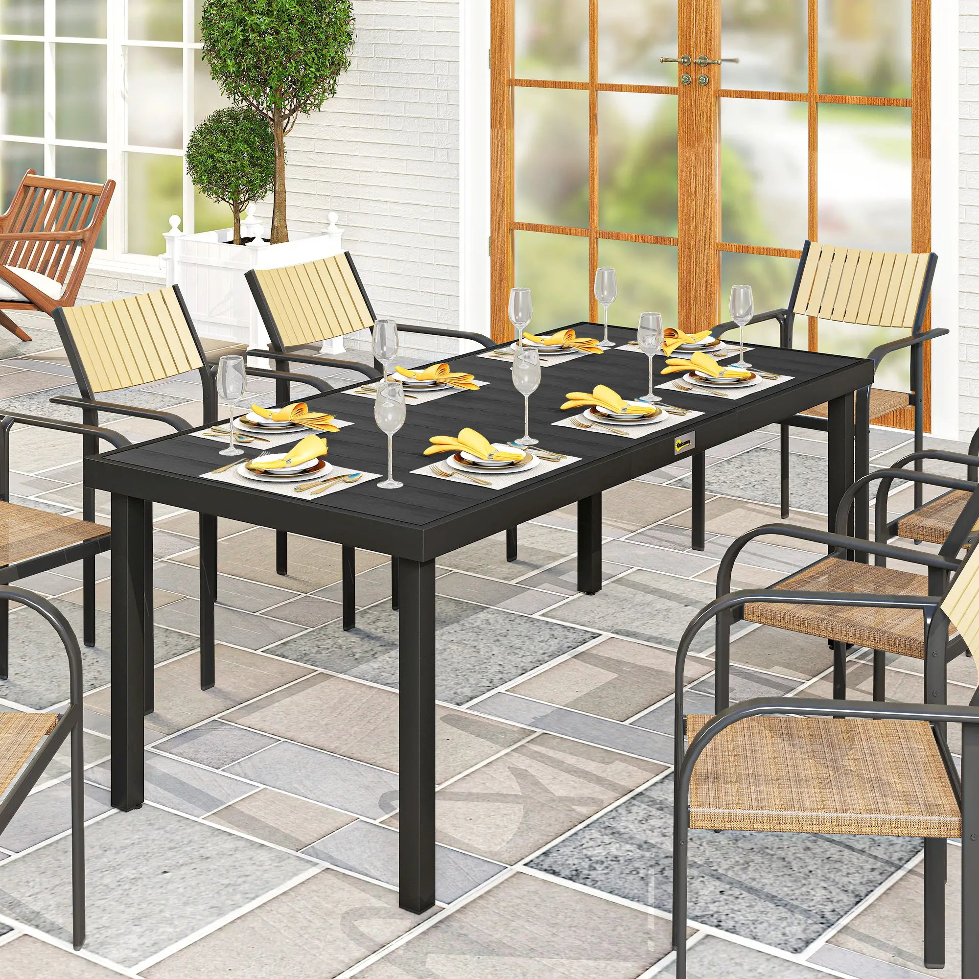 Rectangular Aluminum Patio Dining Table For 8, Black Patio Dinning Tables at Gallery Canada