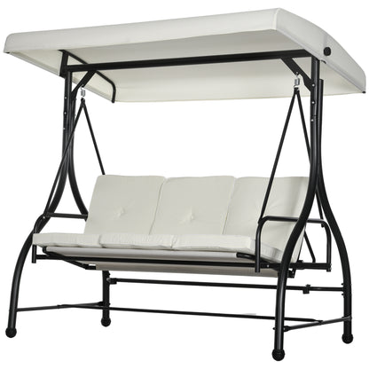 Convertible Patio Swing Bed with Canopy and Cushions, 3 Seater Porch Swing for Outdoor, Backyard, Garden, Cream White - Gallery Canada