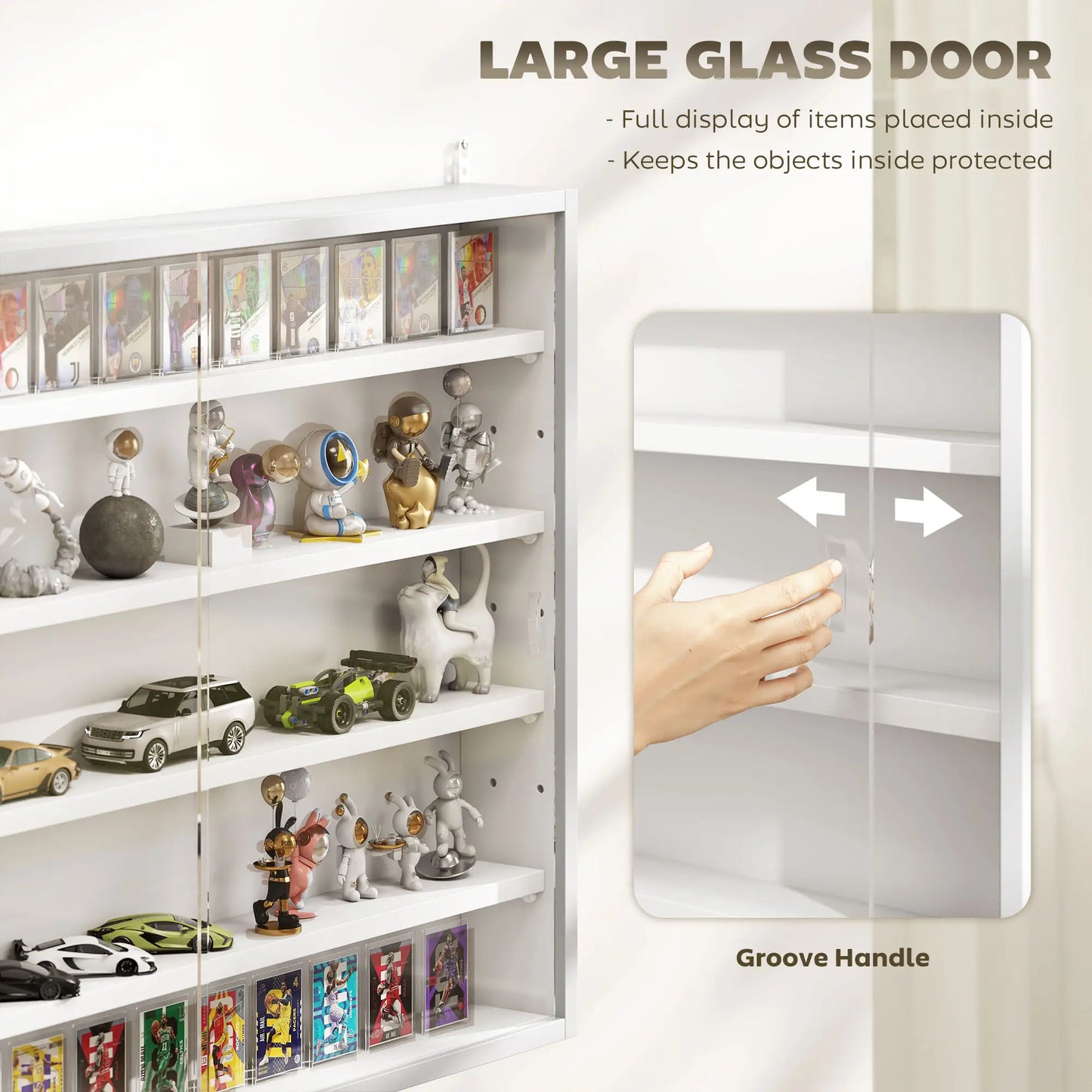 5-Tier Glass Display Cabinet, 2 Doors, 4 Adjustable Shelves, White Display Bookshelves at Gallery Canada