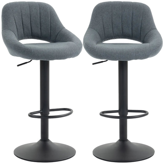 Linen Upholstered Counter Swivel Bar Stools Set of 2, Round Metal Base Bar Stools Dark Grey at Gallery Canada
