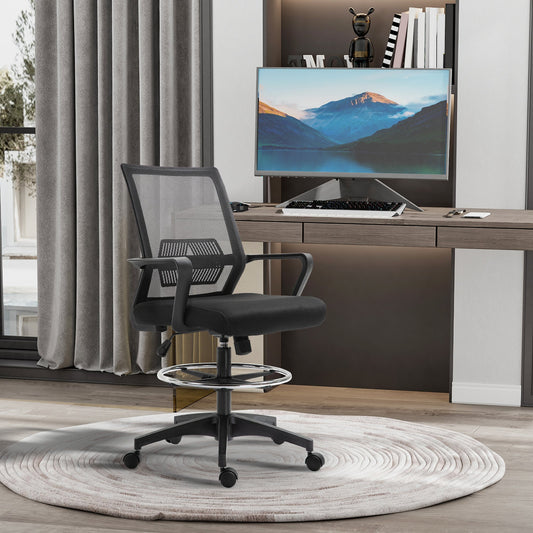Tall Office Chair, Drafting Chair, Standing Desk Chair with Tilt Function, Adjustable Height and Footrest Ring, Black - Gallery Canada