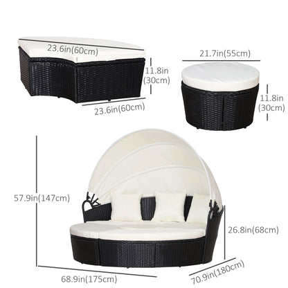 Outdoor Daybed with Canopy, PE Rattan Wicker Round Sofa, Patio Set with Cushions, Cream White Daybeds at Gallery Canada