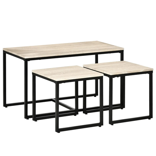 Nesting Coffee Table Set of 3, Metal Frame, Natural, Black