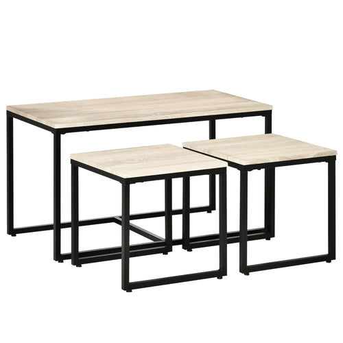 Nesting Coffee Table Set of 3, Metal Frame, Natural, Black