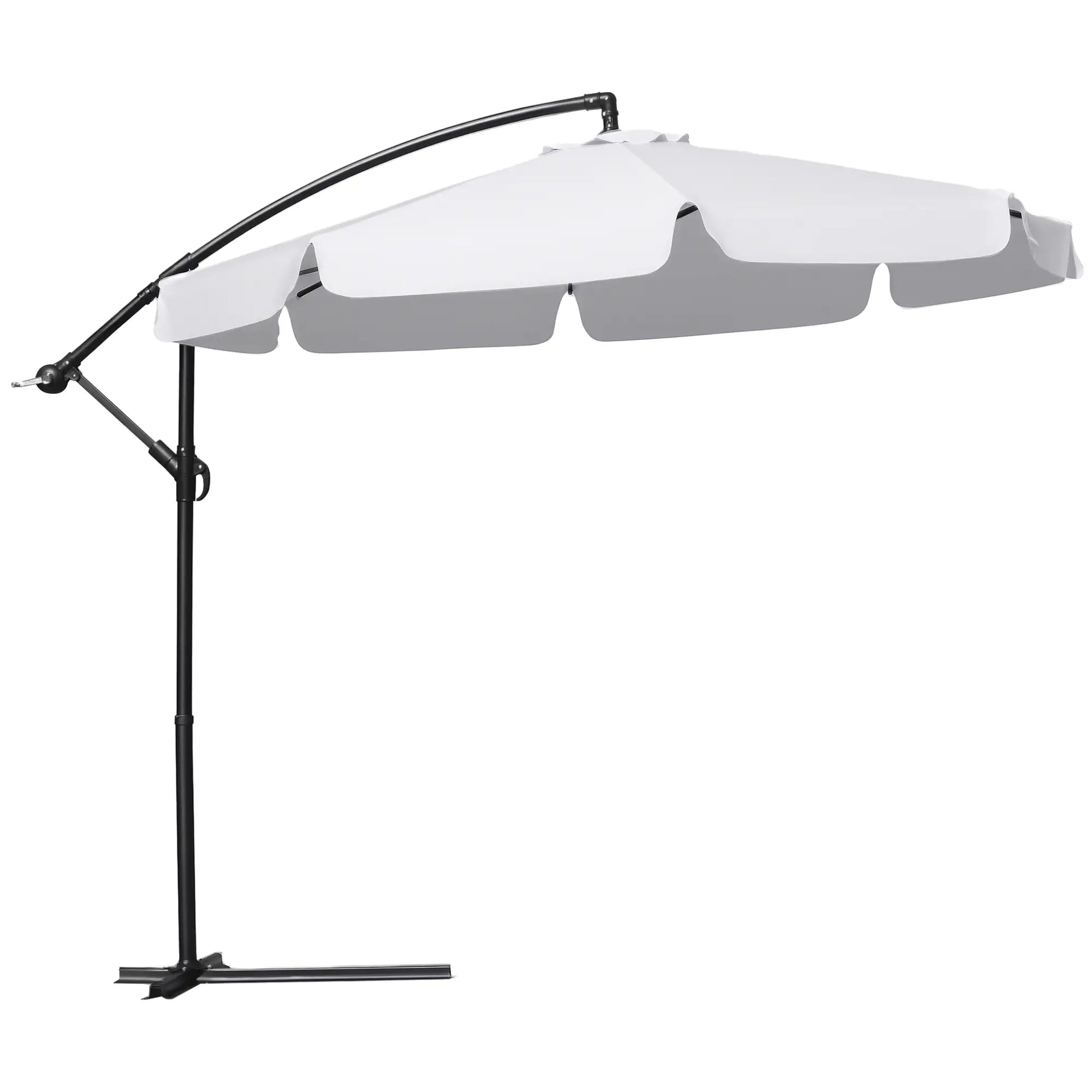 9FT Offset Hanging Patio Umbrella, Easy Tilt, Cross Base, 8 Ribs, White Cantilever Umbrellas White at Gallery Canada