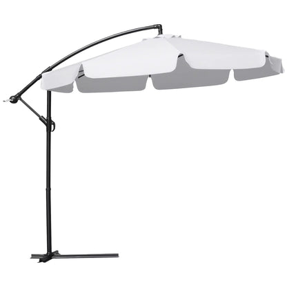 9FT Offset Hanging Patio Umbrella, Easy Tilt, Cross Base, 8 Ribs, White Cantilever Umbrellas White at Gallery Canada