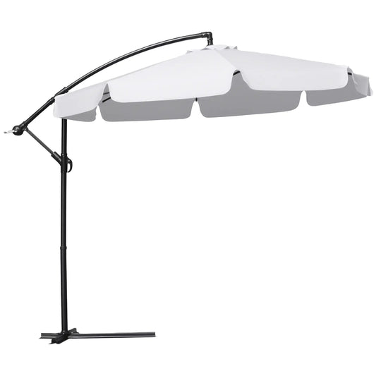 9FT Offset Hanging Patio Umbrella, Easy Tilt, Cross Base, 8 Ribs, White Cantilever Umbrellas White at Gallery Canada