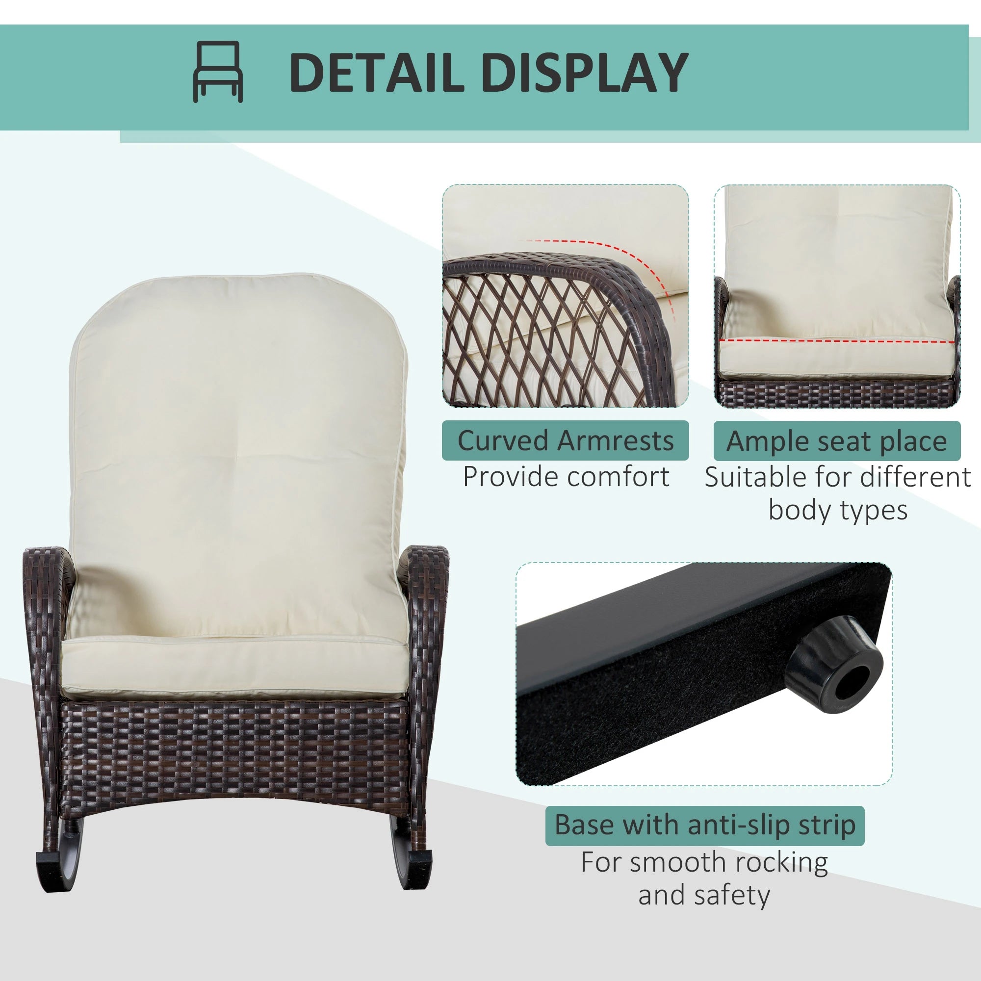 Rattan Rocking Chair, Outdoor Wicker Patio Furniture with Cushions, Cream White Outdoor Rocking Chairs at Gallery Canada