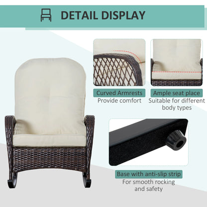 Rattan Rocking Chair, Outdoor Wicker Patio Furniture with Cushions, Cream White Outdoor Rocking Chairs at Gallery Canada