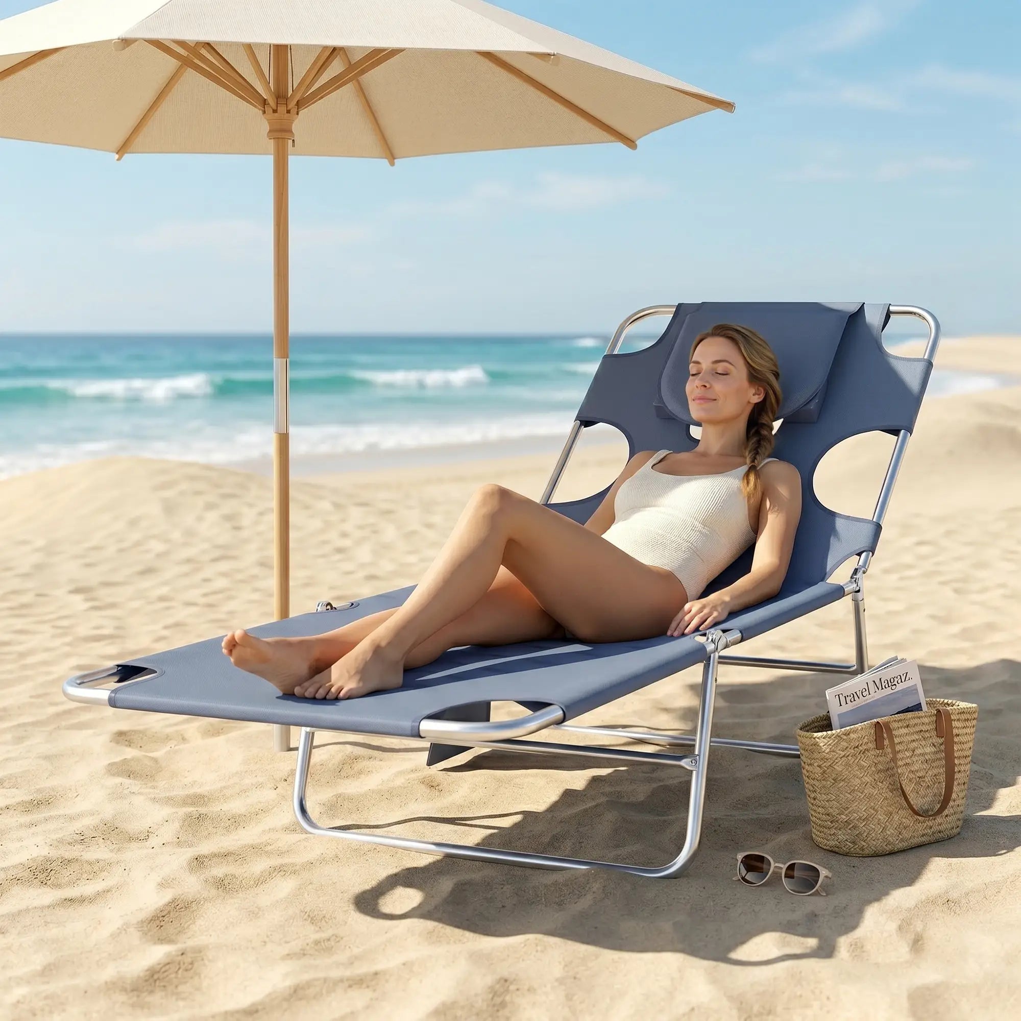 Folding Outdoor Lounge Chair, 5-Level Tanning Chair, Grey Lounger Chairs at Gallery Canada