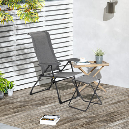 Outdoor Lounge Chair, Recliner with Footrest, Storage Pocket, Black Grey Lounger Chairs at Gallery Canada